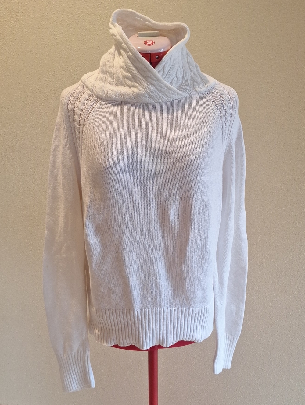 JEANNE PIERRE Cream Cable Funnel Neck Sweater Size L